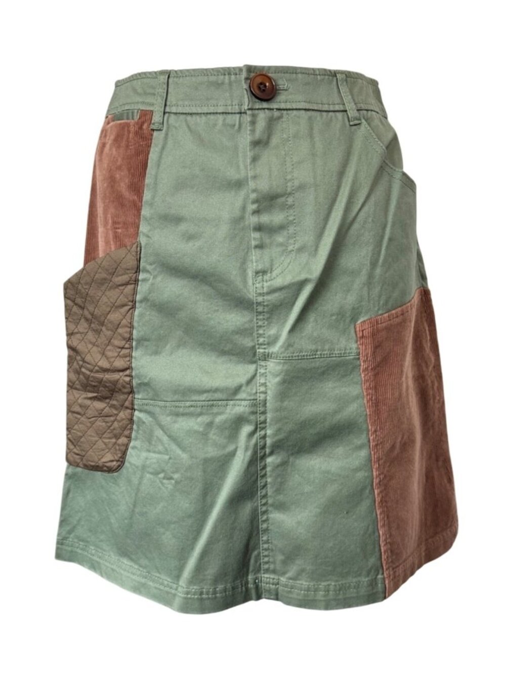 Anthropologie Meadow Rue Patchwork A-Line Skirt Sz 4 Cotton Blend Green/Brown